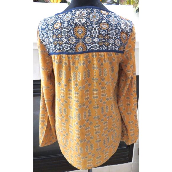 Rewind Peasant Blouse Long Sleeves Tie Neck  Mustard yellow M  EUC - Picture 3 of 9
